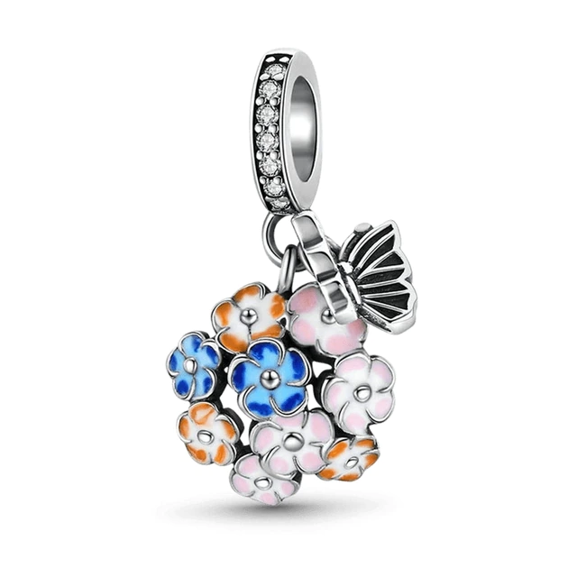 Flores De Colores Con Mariposa Charm