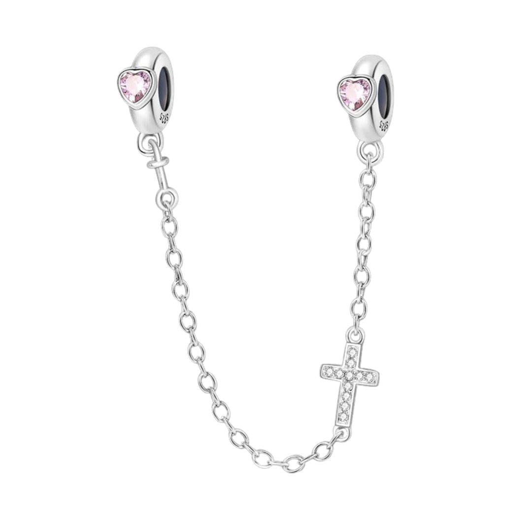 CADENA DE SEGURIDAD CORAZON Y CRUZ