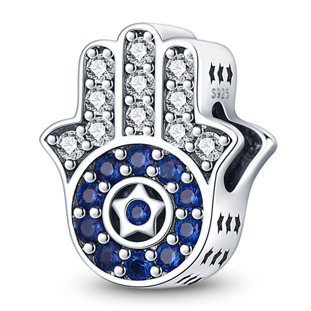 Mano De Fatima Diamantes Azul Charm