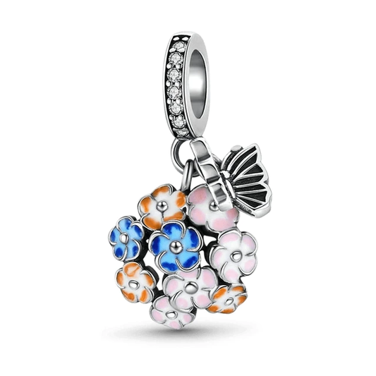 Flores De Colores Con Mariposa Charm
