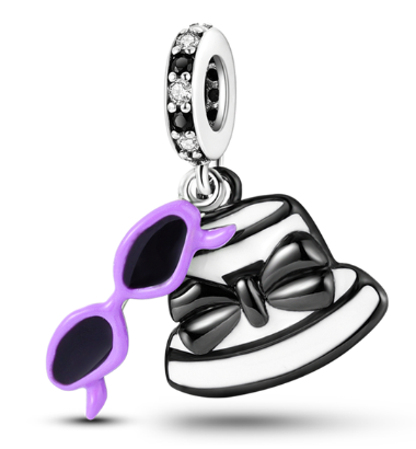 Sombrero Blanco Lentes Morados Charm